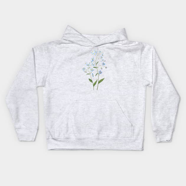 blue forget me not flowers 2021 watercolor Kids Hoodie by colorandcolor